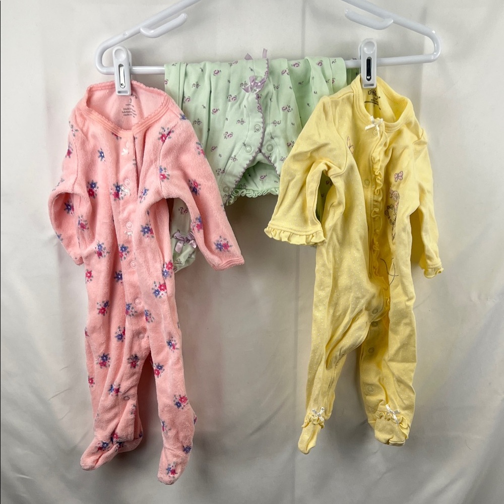 Girl’s Sleep and Play - 3 Pack - 3 Month Sizing - Pink, Yellow, Green
